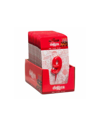 Number 9 Candles Red Color